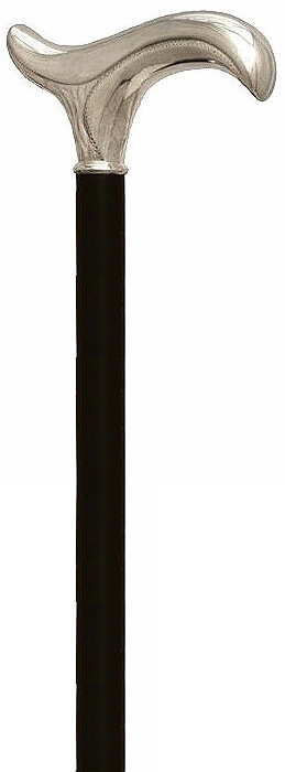 Bastón de Alpaca grabado con puño forma "S". Palo madera de haya negro. Contera de goma.