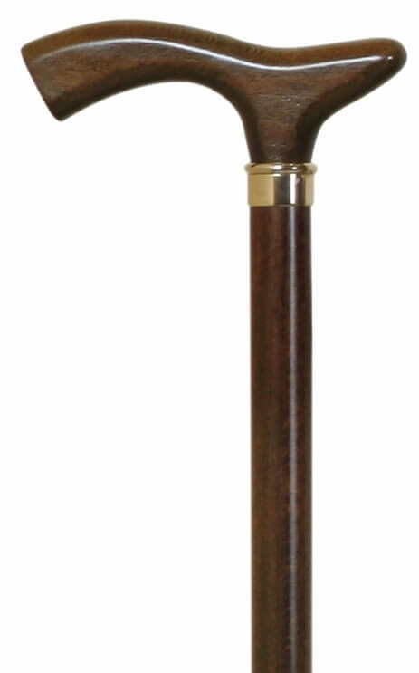 Bastón clásico plano, para uso diario, en madera de haya marrón. Contera de goma.