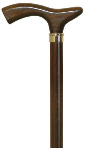 Bastón clásico plano, para uso diario, en madera de haya marrón. Contera de goma.