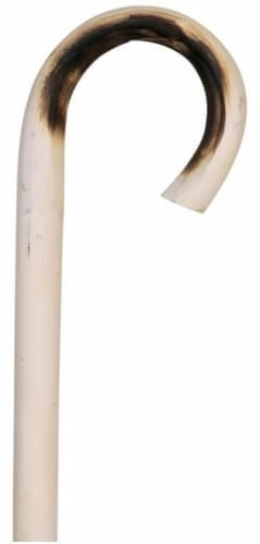 Bastón curvo blanco natural de madera de Almez. Peso aproximado: 300 gr. Sin contera de goma.