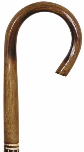 Bastón tallado curvo de color marrón fabricado en madera de almez. Sin contera.