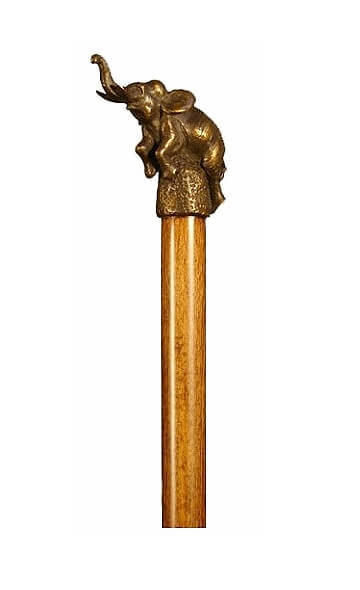 Bastón de bronce macizo "Elefante". Palo madera de haya color nogal. Contera de goma.