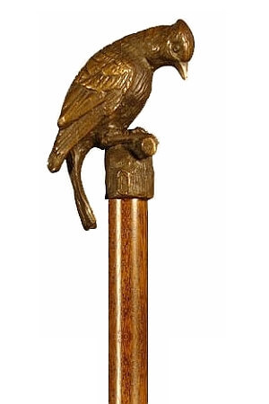 Bastón de bronce macizo "Pájaro carpintero". Palo madera de haya color nogal. Contera de goma.