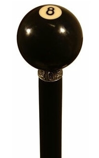 Bastón con bola de billar de 57 mm. Palo madera de haya negro. Contera de goma.