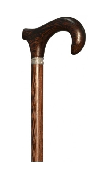 Bastón clásico en madera de wengué y anilla de plata. Contera de goma.