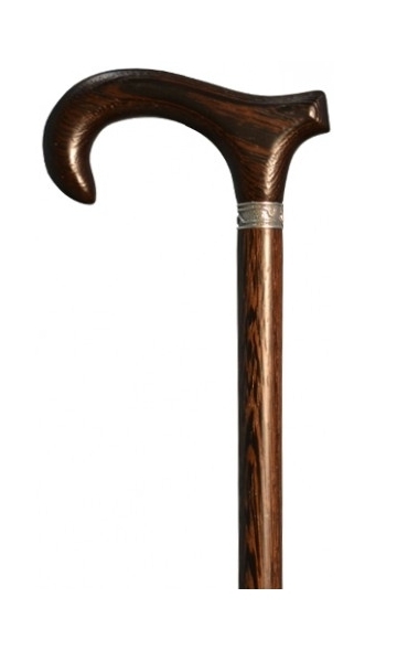 Bastón clásico en madera de wengué y anilla de plata. Contera de goma.