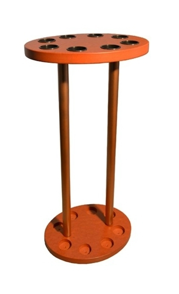 Expositor ovalado color naranja para 8 bastones. Dimensiones: 56 x 25 x 20 cm.