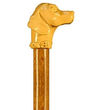 Bastón perro Braco tallado en madera de boj. Palo madera de mongoy. Contera de goma.