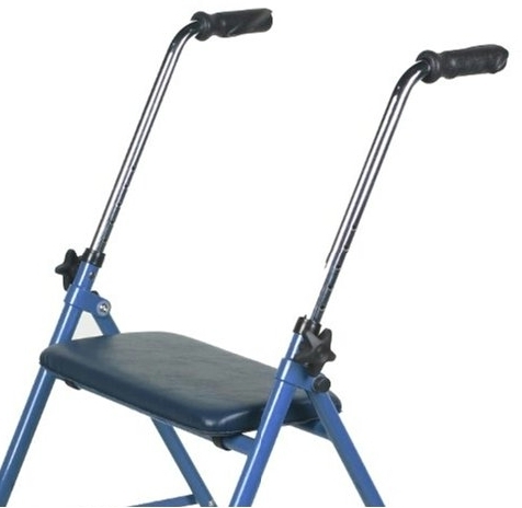 Andador plegable con asiento y ruedas que facilitan la marcha, al no necesitar levantar el andador.