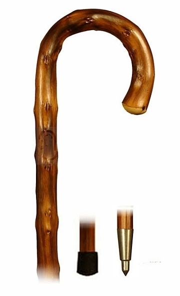 Bastón madera de Castaño Congo, curva flameada. Puntera de goma o pincho