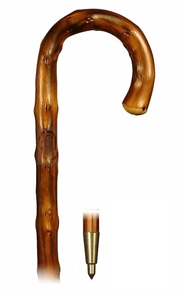 Bastón madera de Castaño Congo, curva flameada. Puntera de goma o pincho