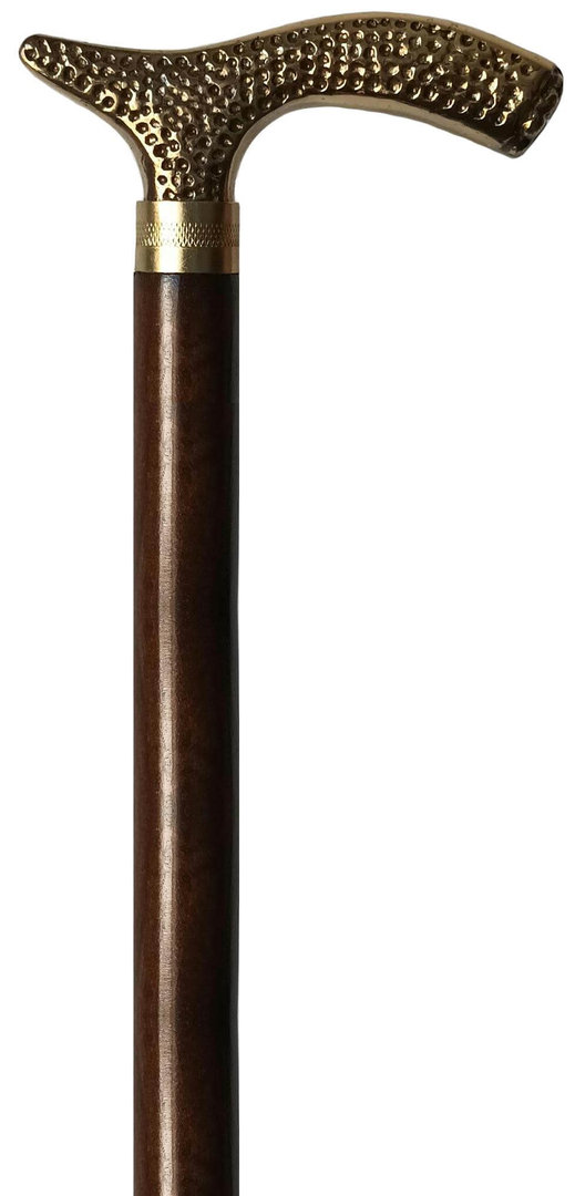 Bastón clásico de bronce macizo lacado. Palo madera de haya marrón. Contera de goma.
