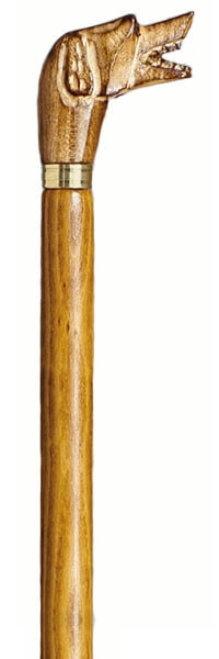 Bastón cabeza de perro tallado en madera de haya flameada. Contera de goma.