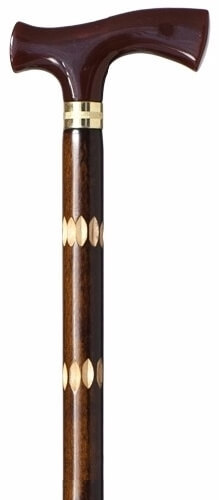 Bastón palo madera de haya labrado, empuñadura de metacrilato color Concha. Contera de goma.
