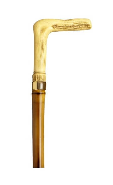 Bastón con empuñadura hueso africano. Palo caña de bambú. Contera de goma.