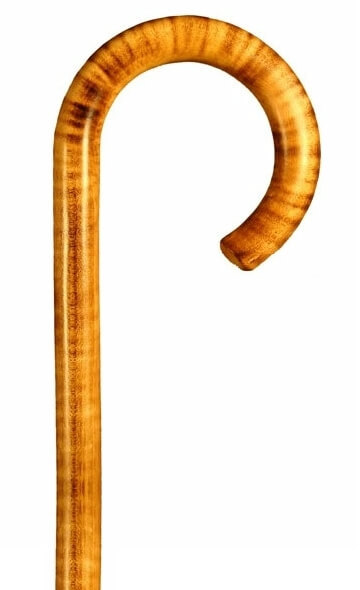 Bastón curva de una pieza de madera de Arce flameado