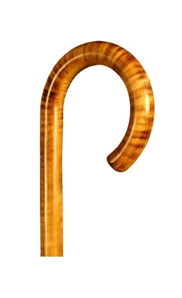 Bastón curva de una pieza de madera de Arce flameado
