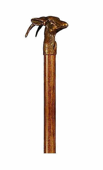 Bastón de bronce macizo "Antílope". Palo madera de haya color nogal. Contera de goma.