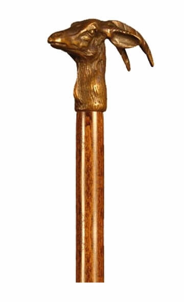 Bastón de bronce macizo "Antílope". Palo madera de haya color nogal. Contera de goma.