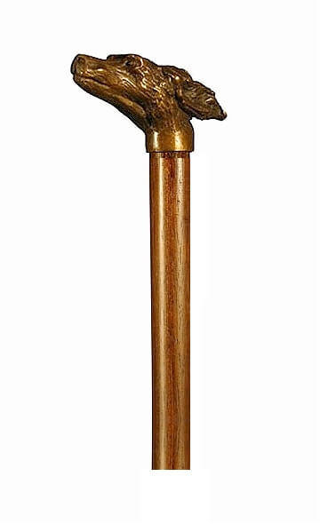 Bastón de bronce macizo "Galgo". Palo madera de haya color nogal. Contera de goma.