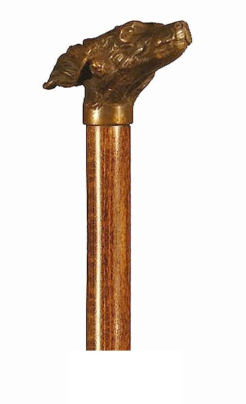 Bastón de bronce macizo "Galgo". Palo madera de haya color nogal. Contera de goma.