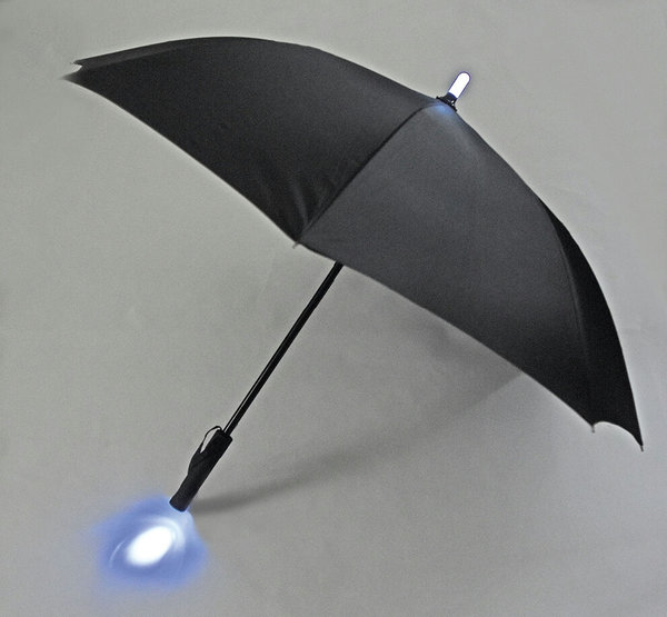 Paraguas automático con luces LED de seguridad. Proporciona seguridad en la oscuridad.