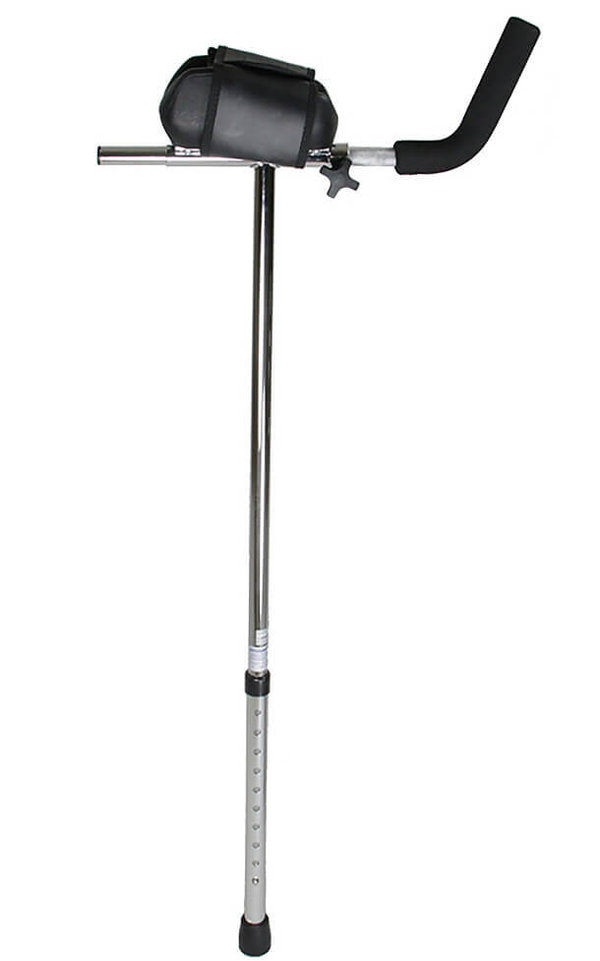 Bastón de apoyo antebrazo. Fabricado en aluminio y acero, altura regulable de 94 a 120 cm.