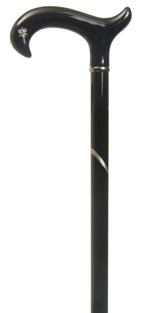 Bastón negro elegante señora con cristales Swarovski. Un bastón formal y glamuroso. Contera goma.
