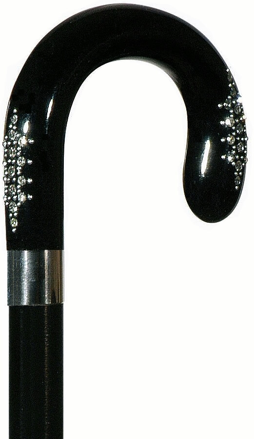 Bastón curvo negro decorado con cristales Swarovski. Un elegante y formal bastón de noche.