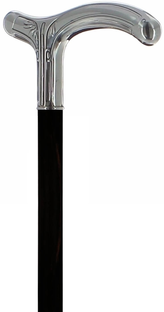 Bastón estilo 1930 plata. Palo fibra de carbono en Macassar o de madera negro. Contera de goma.