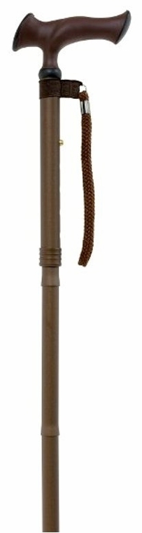 Bastón plegable con puño ergonómico tacto suave, marrón. Plegado: 30 cm. Regulable en altura.