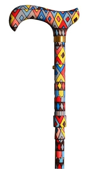 Bastón plegable estampado Miró. Puño de madera. Plegado 24 cm. Contera de goma.