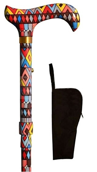 Bastón plegable estampado Miró. Puño de madera. Plegado 24 cm. Contera de goma.