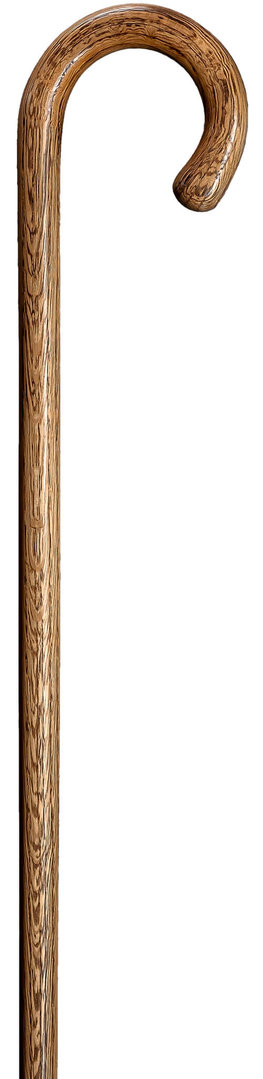 Bastón curvo, hecho a mano, de 1 sola pieza en madera de roble. Contera de goma.