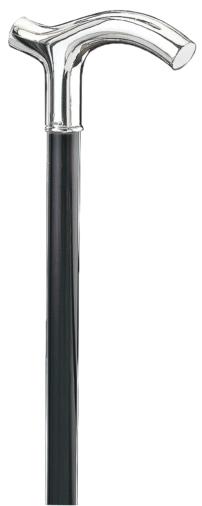 Bastón clásico delgado en auténtica plata de ley 925. Palo delgado madera de Ébano. Contera de goma.