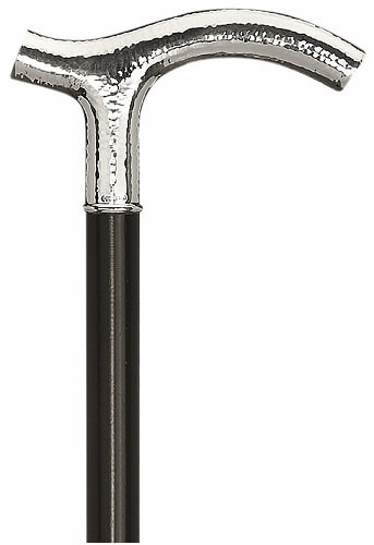 Bastón mango Martelé en auténtica plata de ley 925. Palo delgado madera de Ébano. Contera de goma.