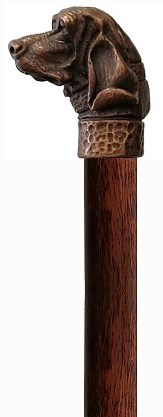 Bastón Beagle de bronce macizo. Palo madera de haya color nogal. Contera cónica de goma.