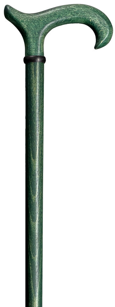 Bastón fuerte ecológico coloreado con cera. 100% natural. Madera de haya color verde. Contera goma.