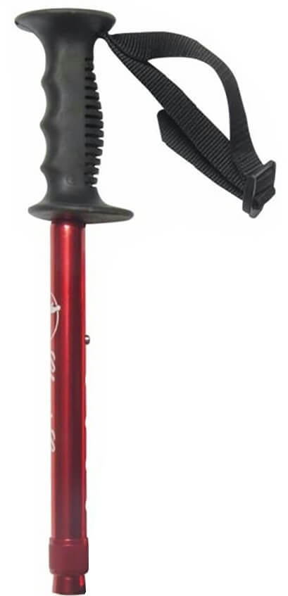 Bastón de trekking plegable rojo. Ajustable de 115 a 125 cm.  Plegado: 43 cm. Puntera metal y goma.