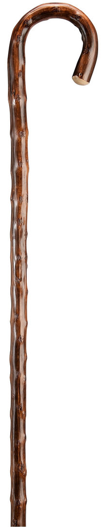 Bastón curvo de senderismo en madera de castaño Congo, de 1 sola pieza. Contera pincho niquelada.