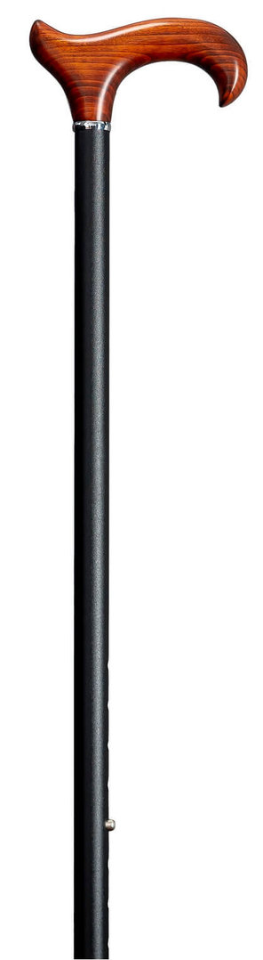 Bastón extensible puño madera de cerezo. Palo aluminio negro. Longitud: de 75 a 100 cm. Contera goma