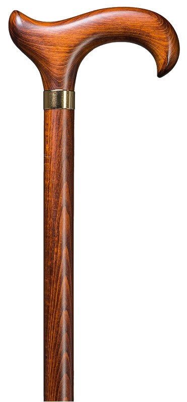 Bastón de gran estabilidad en madera de haya color cereza y puño ergonómico Derby. Contera de goma.